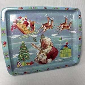 Vintage Daher Decorated Ware Tin 7" Tray Santa Reindeer Christmas England